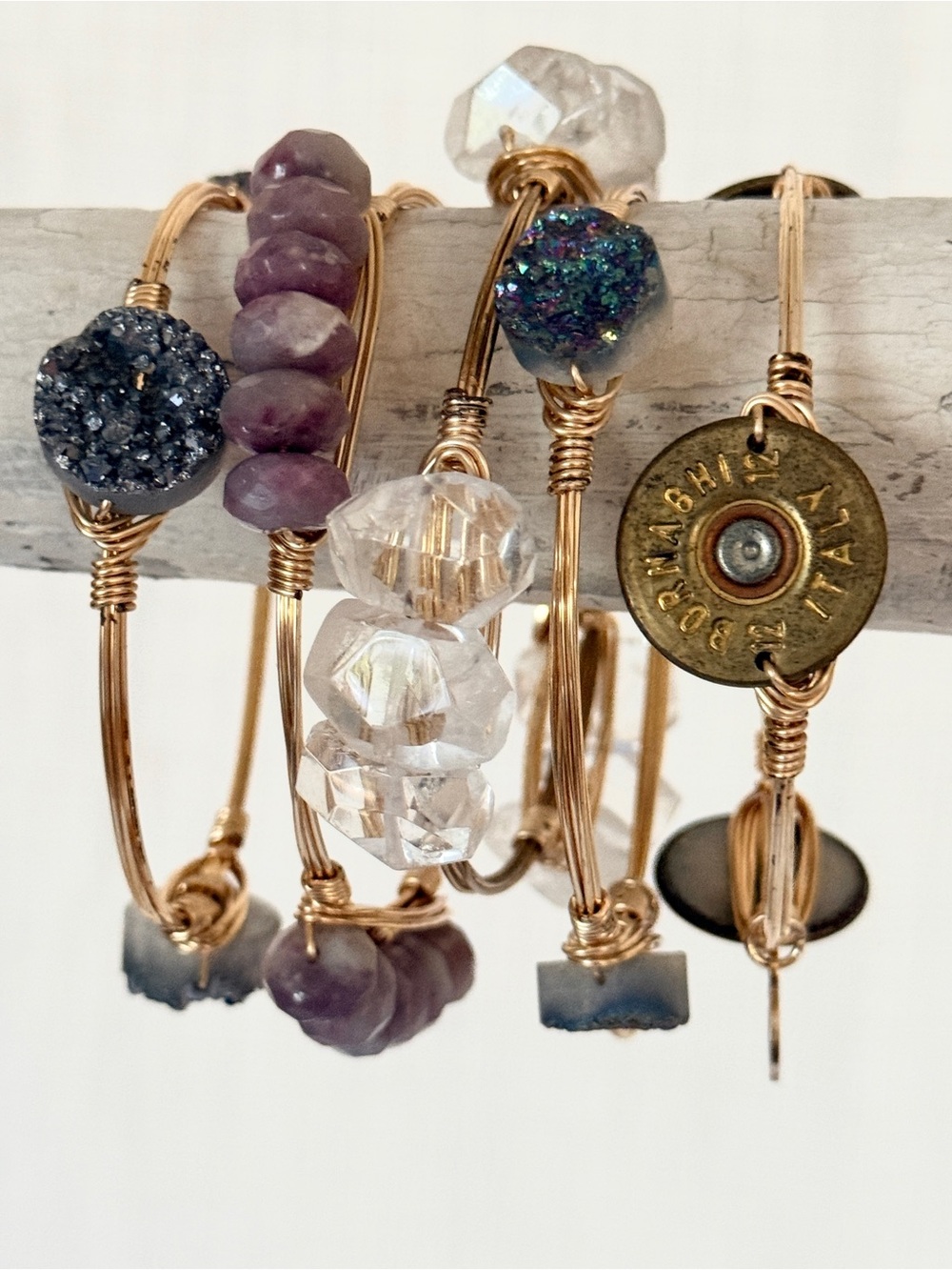 5-Pc Bourbon & Bowties Curated Bracelet Set • Druzy, Quartz & Shotgun Shell - Picture 6 of 7
